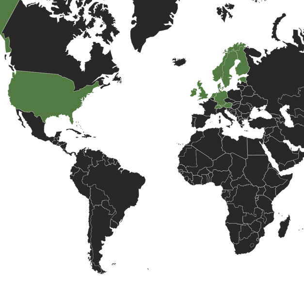 Map on which the countries with Riverty locations are marked