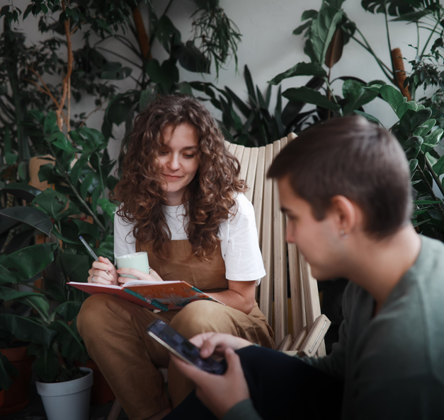 Two young people chatting 