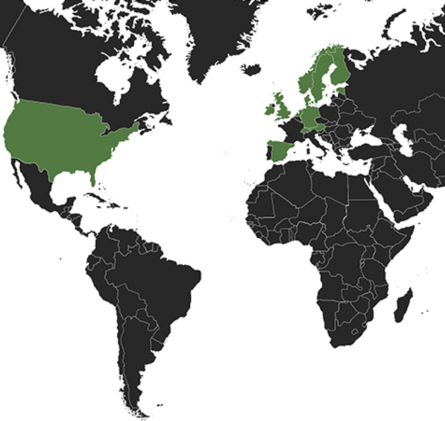 Map on which the countries with Riverty locations are marked