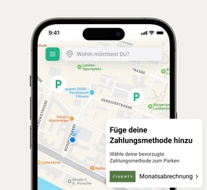 Parking provider App with pop-up displaying Riverty’s Monthly invoice payment option