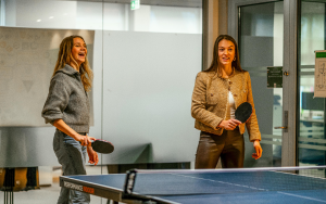 Women playing ping pong