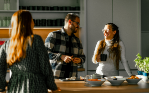 Colleagues talking and laughing