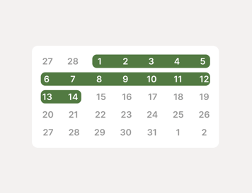  Calendar highlights the next 14 days.