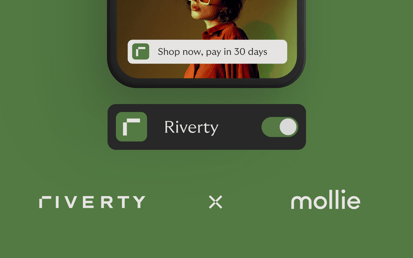 Image of a Smartphone displaying Rivertys BNPL solution, the logo of Riverty as well as mollie.