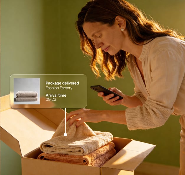 A woman is checking the product 