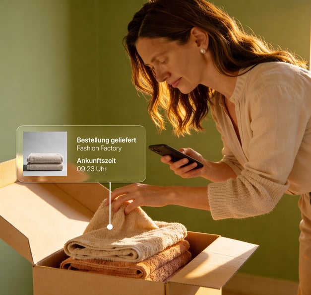 Woman checking package delivery notification