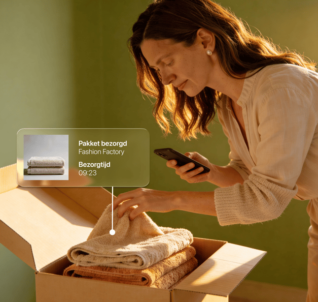 Woman checking package delivery notification