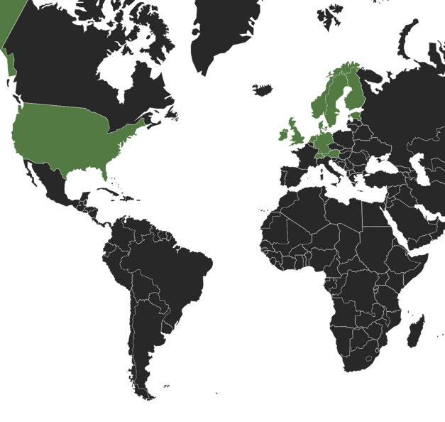 Map on which the countries with Riverty locations are marked