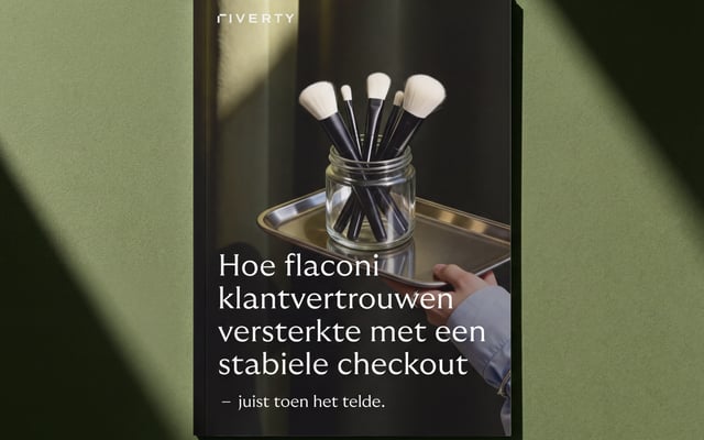 Case study-cover met make-upkwasten en een Nederlandse titel over flaconi’s stabiele checkout.