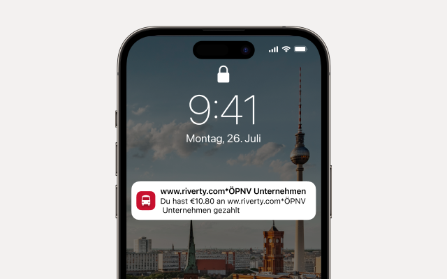 Telefonbildschirm mit einer Nachricht von Riverty über den Kauf eines ÖPNV Tickets.