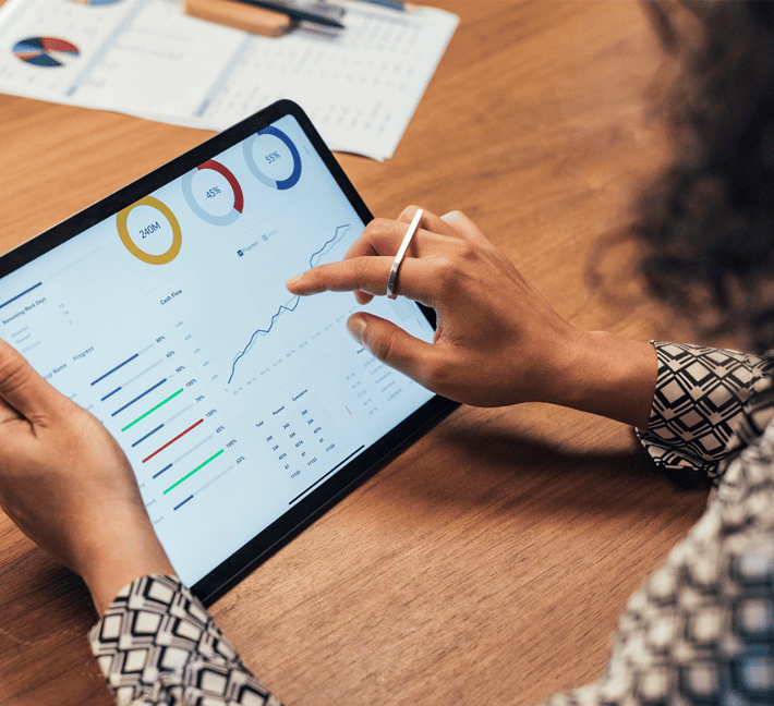 women is looking on analytics dashboard