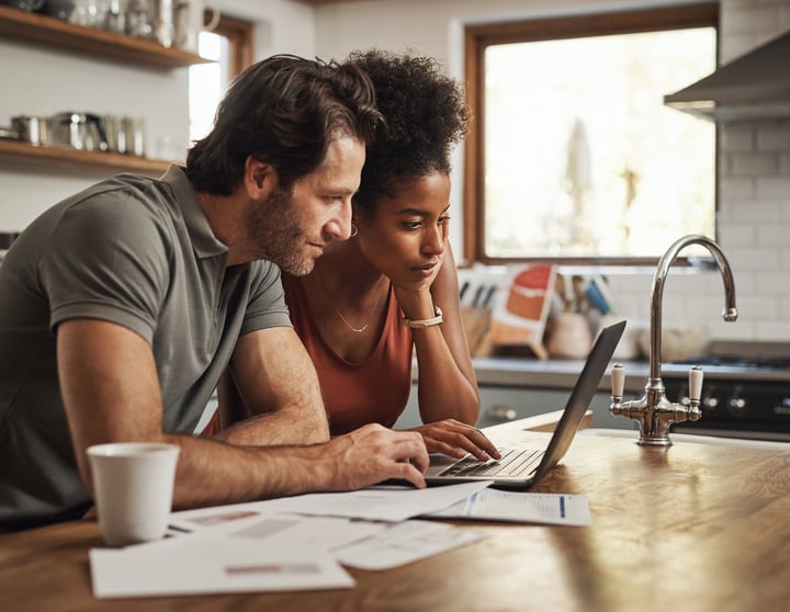 Couple looking at their budget on a computer screen