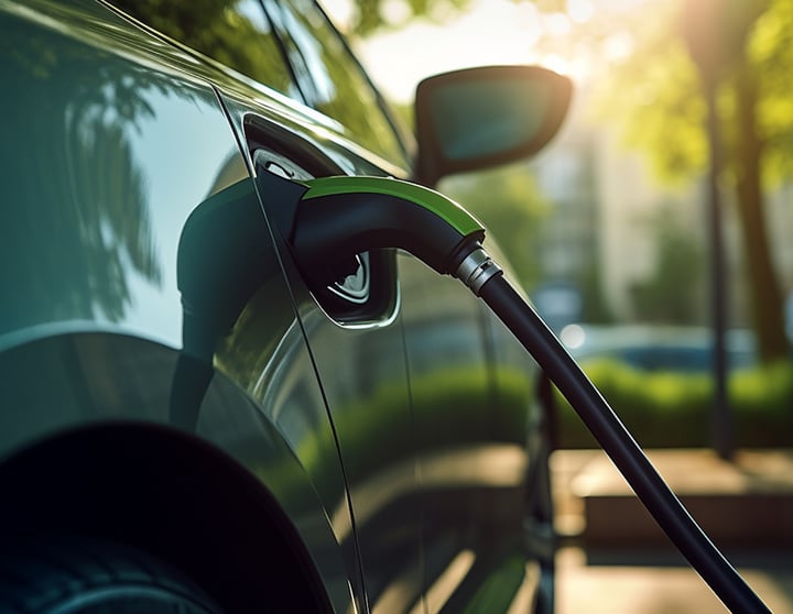 Car being charged on an ev charging station.