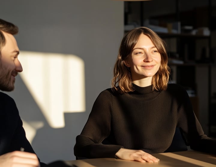 Frau mit Mann am Tisch sitzend